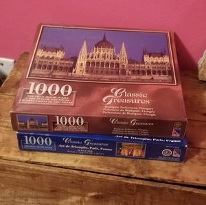 2 Classic Treasures 1000 Piece Puzzles - Arc de Triomphe and Budapest Parliament